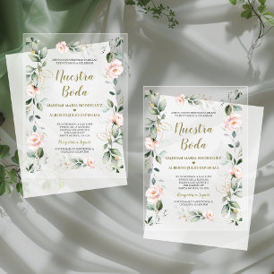 Spanischer Charme Rosa Blumen Gold Unsere Hochzeit Acryleinladungen