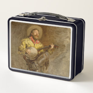 Spanischer Cowboy singt Trail Song mit Banjo-Spiel Metall Brotdose