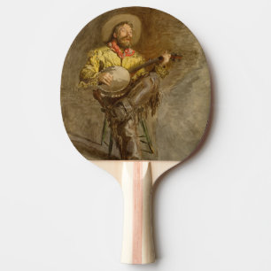 Spanischer Cowboy singt Trail Song mit Banjo-Spiel Tischtennis Schläger