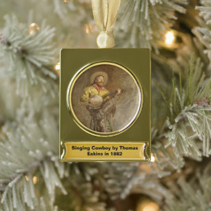 Spanischer Cowboy und Banjo Playing Trail Song Banner-Ornament Gold