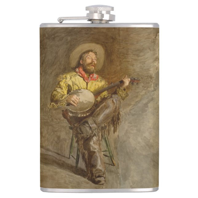 Spanischer Cowboy und Banjo Playing Trail Song Flachmann (Vorderseite)