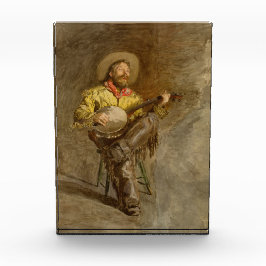 Spanischer Cowboy und Banjo Playing Trail Song Fotoblock