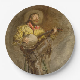 Spanischer Cowboy und Banjo Playing Trail Song Pappteller