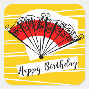 Spanischer Fan Happy Birthday Platz Quadratischer Aufkleber