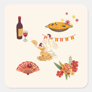 Spanischer Fiesta-Stil Quadratischer Aufkleber