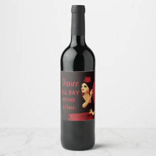 Spanischer Flamenco-Tänzer mit schwarz und rot gef Weinetikett