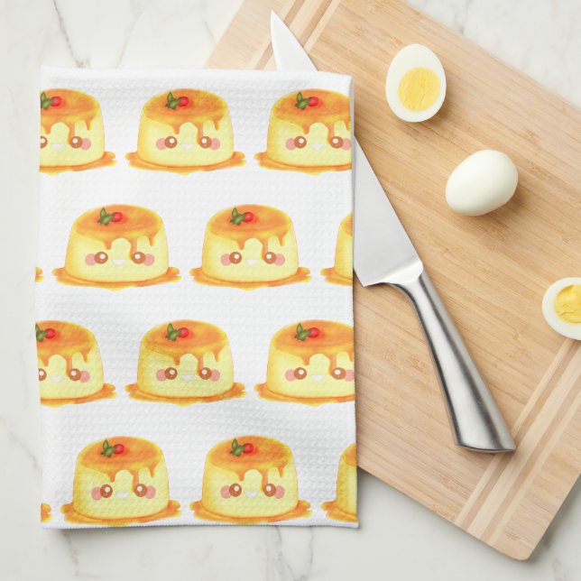 Spanischer Flan aus glattem und cremigem Karamell Geschirrtuch (Viertel Falte)