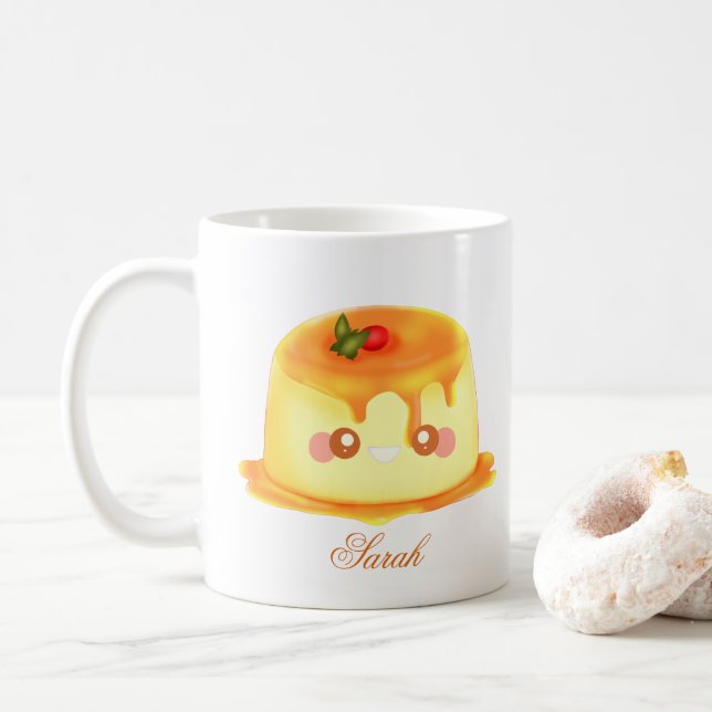 Spanischer Flan aus glattem und cremigem Karamell Kaffeetasse (Mit Donut)