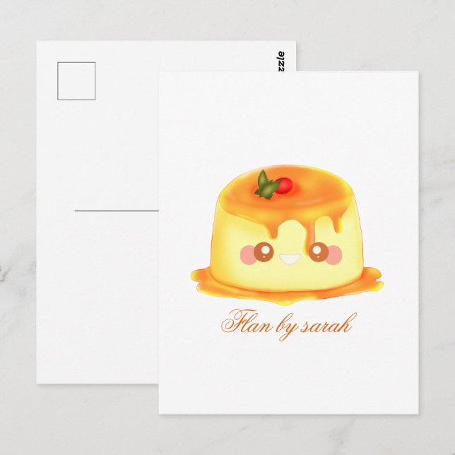 Spanischer Flan aus glattem und cremigem Karamell Postkarte (Vorne/Hinten)