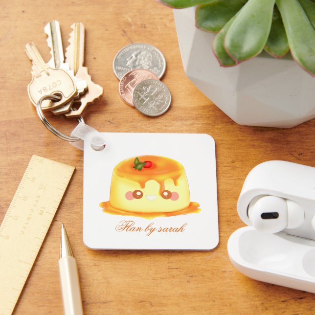 Spanischer Flan aus glattem und cremigem Karamell Schlüsselanhänger (Schreibtisch)