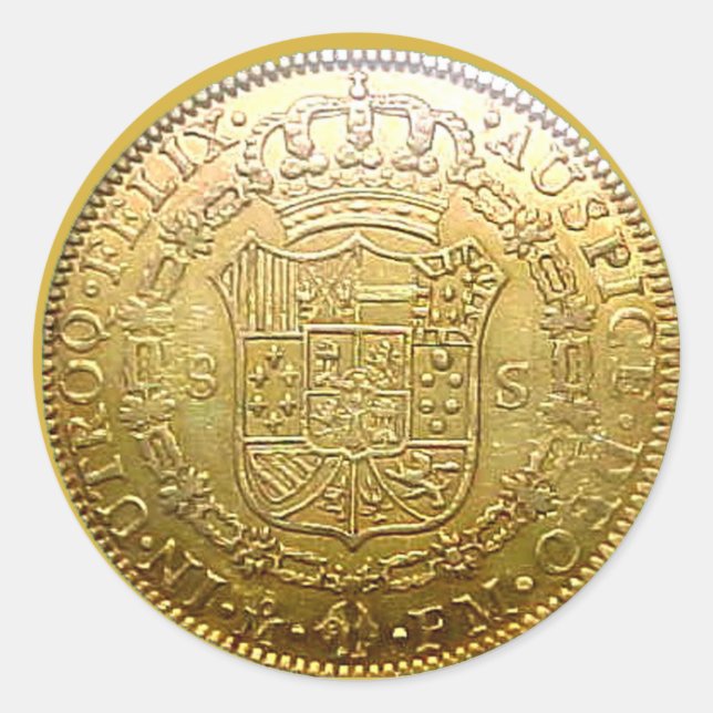 Spanischer Gold-Doubloon-II-Rundsticker Runder Aufkleber (Vorderseite)