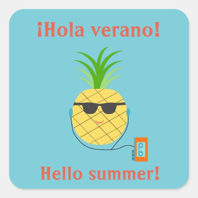 Spanischer "Hallo Sommer" Aufkleber mit Ananas (Vorderseite)
