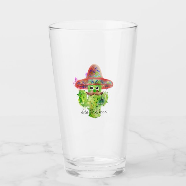 Spanischer Kaktus Mustache Hat Fiesta Text Artisan Glas (Vorderseite)