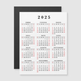Spanischer Kalender 2025 Weißes Schwarzes Magnet