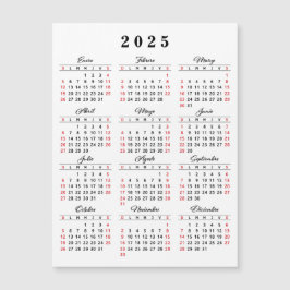 Spanischer Kalender 2025 Weißes Schwarzes Rot Magnetkarte