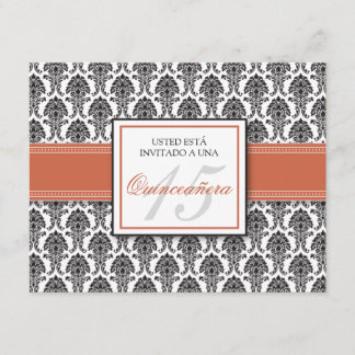 SPANISCHER korallenroter Damast Quinceañera Einladung