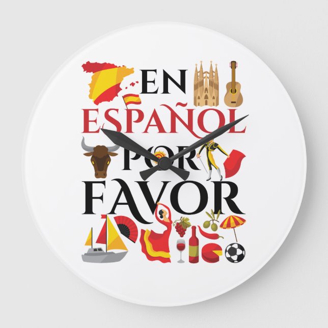Spanischer Lehrer En Espanol Pour Gefallen Große Wanduhr (Vorderseite)