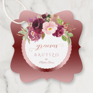 Spanischer Luxus Burgundy Blush Floral Gold Bautiz Geschenkanhänger