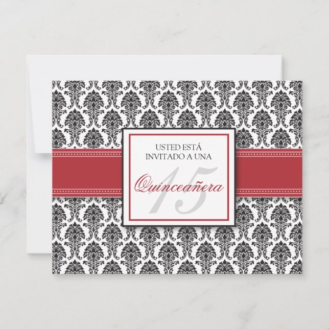 SPANISCHER Moosbeerdamast Quinceañera Invitación Einladung (Vorderseite)