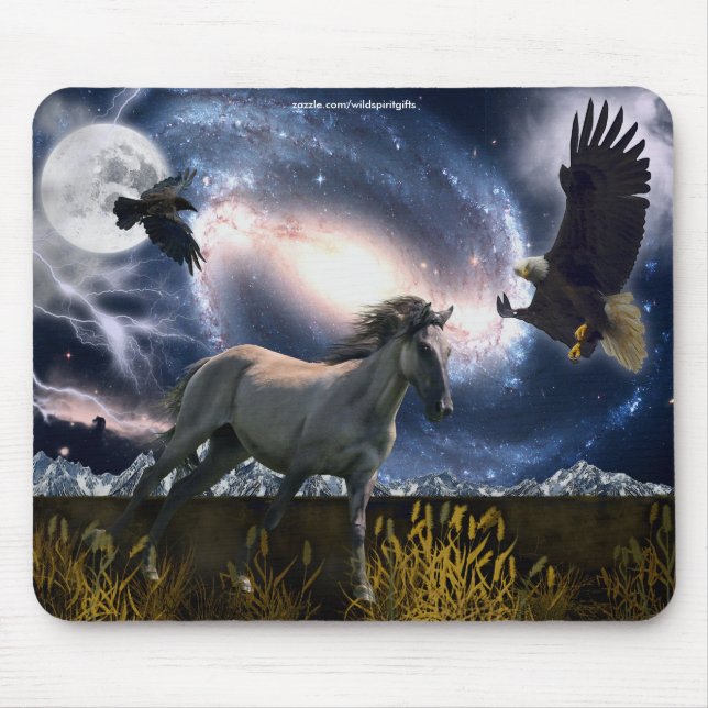 Spanischer Mustang, Bald Adler & Galaxy Art Mousep Mousepad (Vorne)