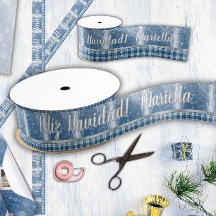 Spanischer Name Frohe Weihnachten Elegant Blau Ripsband