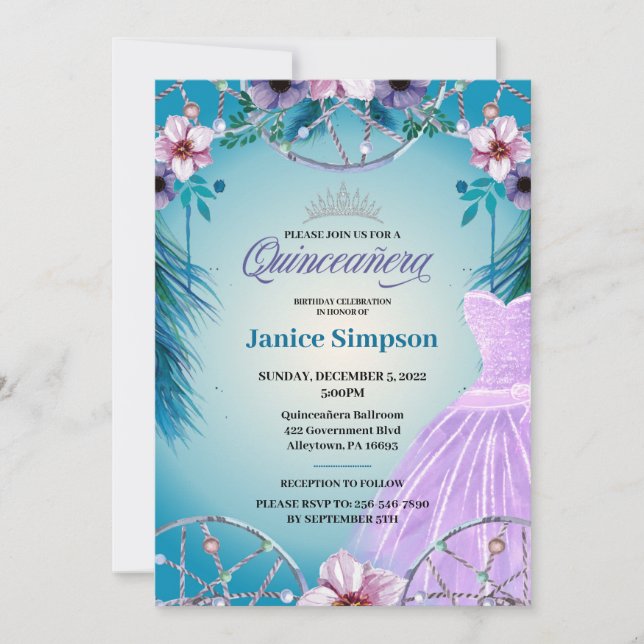 Spanischer Quinceañera Feather Dream Catcher Invit Einladung (Vorderseite)
