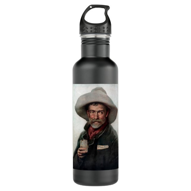 Spanischer Ranchero Cowboy in Old West Saloon Edelstahlflasche (Vorderseite)