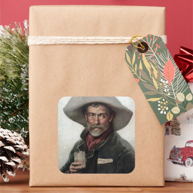 Spanischer Ranchero Cowboy in Old West Saloon Quadratischer Aufkleber (Feiertag)
