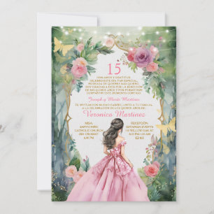 Spanischer Rosa Prinzessenwald 15 Años Einladung