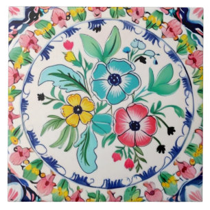 Spanischer Sommer Farbige Blumen Pink & Blaue Blum Fliese