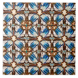 Spanischer Stil Simulated Mosaic Ecru Blue & Brown Fliese
