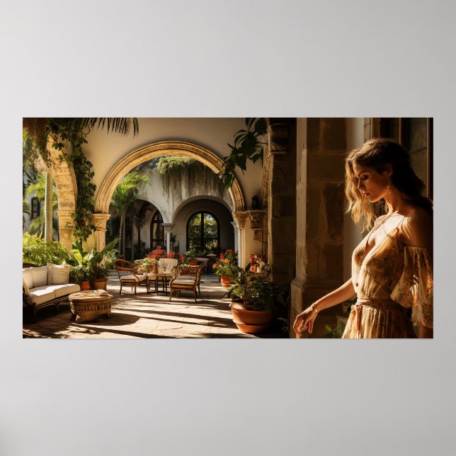 Spanischer Villenhof in Miami der 20er Jahre Poster (Vorne)