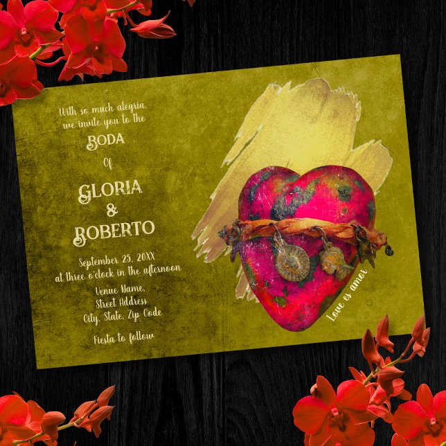 Spanischer, Vintager Red Heart Mexican Wedding Inv Einladung (Von Creator hochgeladen)