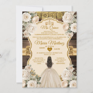 Spanischer Weißcreme-Blumenholz Mis Quince Einladung
