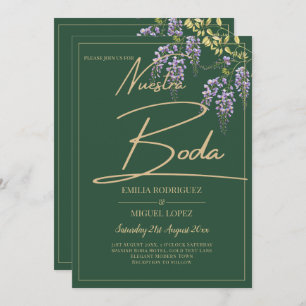 Spanisches All-in1 WISTERIA Gold Text Grün BODA Einladung