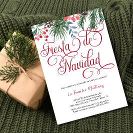 Spanisches Elegantes Pine Red Script Weihnachts-Pa Einladung