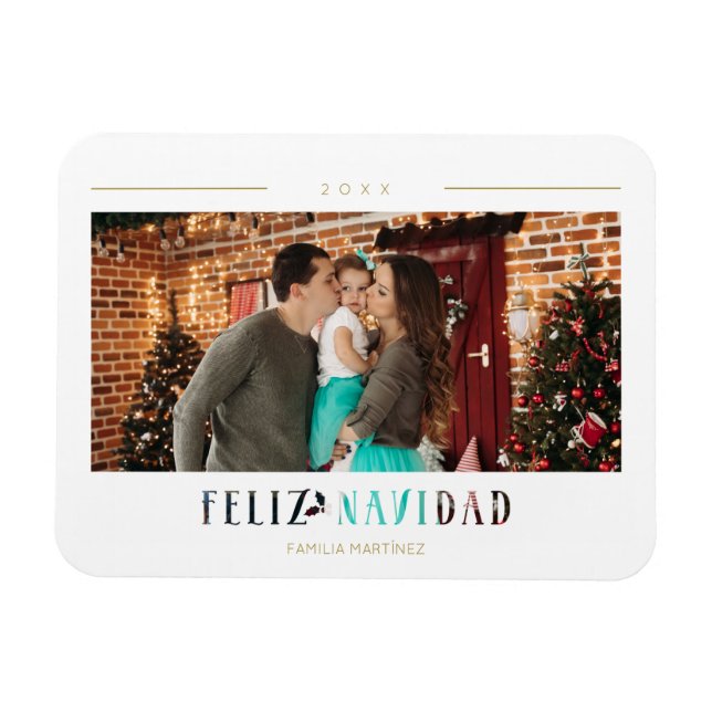 Spanisches Feliz Navidad Modern Typografy Foto Magnet (Horizontal)