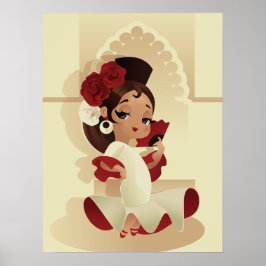 Spanisches Flamenco-festliches Chibi-Cartoon Poster