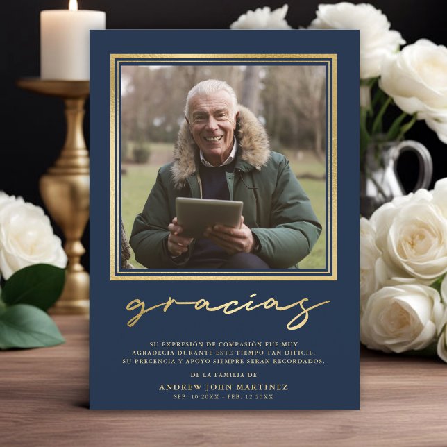 Spanisches Foto zur Beerdigung von Navy- und Goldk Dankeskarte (Von Creator hochgeladen)