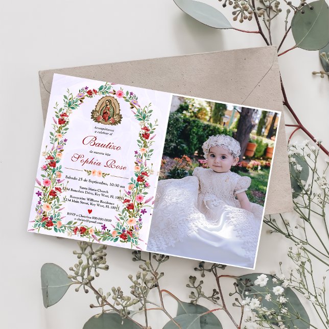 Spanisches Invitacion De Bautizo Floral Taufe Foto Einladung (Von Creator hochgeladen)