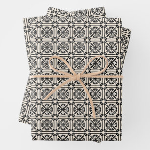 Spanisches Jugendstil-Fliesenmuster Schwarz und Cr Geschenkpapier Set