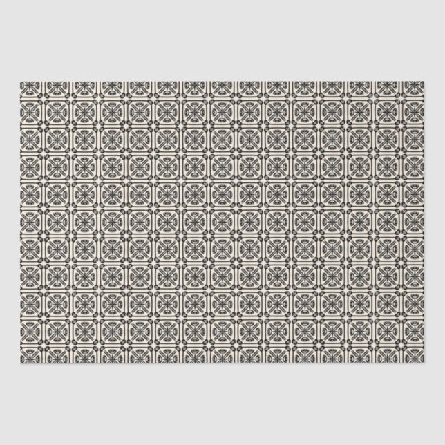 Spanisches Jugendstil-Fliesenmuster Schwarz und Cr Seidenpapier (Vorderseite)