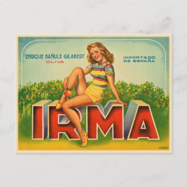 Spanisches Kartonetikett mit Olivenmarken Postkarte (Vorderseite)