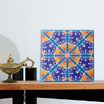 Spanisches Muster in Blau und Orange Fliese<br><div class="desc">Gemusterte,  dekorative Keramik in Blau- und Orangetönen.</div>