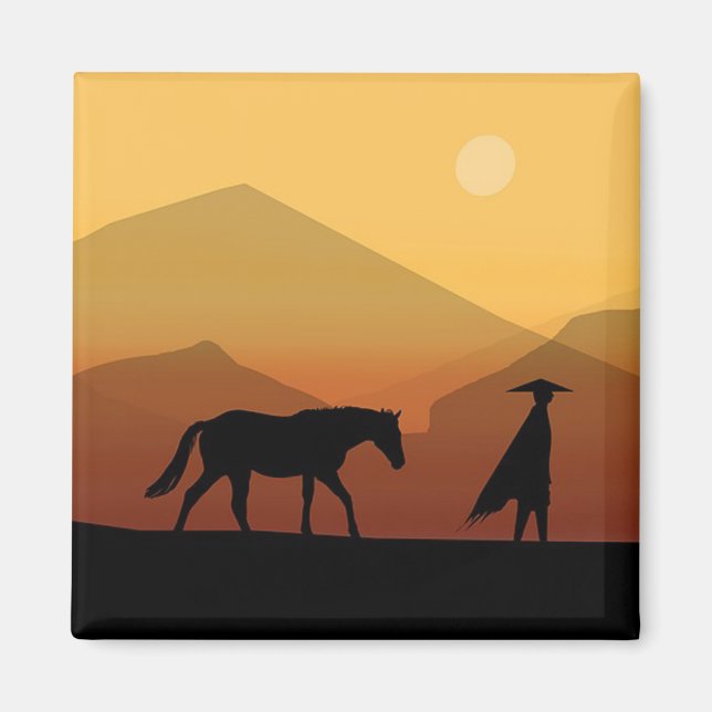 Spanisches Pferd und Man Sunset Magnet (Vorne)