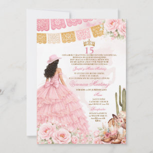 Spanisches rosa Blumenprinzessinnenkleid Sweet 15 Einladung
