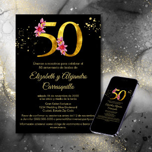 Spanisches Schwarzes Gold Rosa Flora 50 Jahre Jubi Einladung