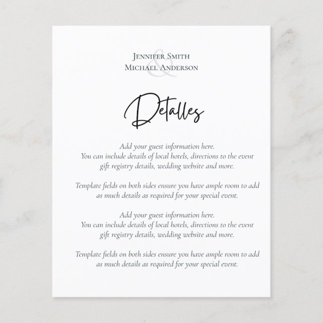 Spanisches Skript Hochzeit Detalles Template Umsch (Vorderseite)