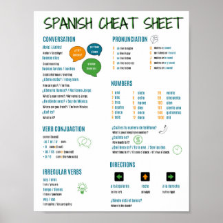 Spanisches Sprachcheat Sheet für Anfänger Poster