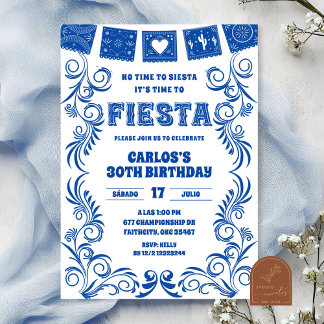 Spanisches Talavera-Geburtstagsfest in Blau Einladung